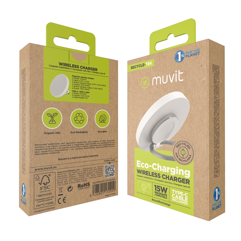 muvit for change Magsafe + iWatch + Airpods wireless 15W charger with stand and C-cable included