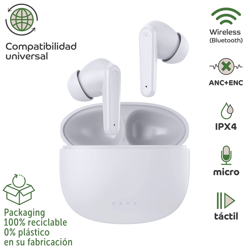 muvit for change myway Bluetooth stereo headphones ANC+ENC  white