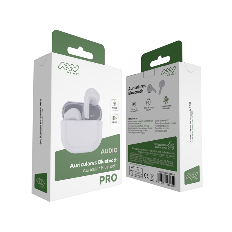 muvit for change myway Bluetooth stereo headset Pro touch control white