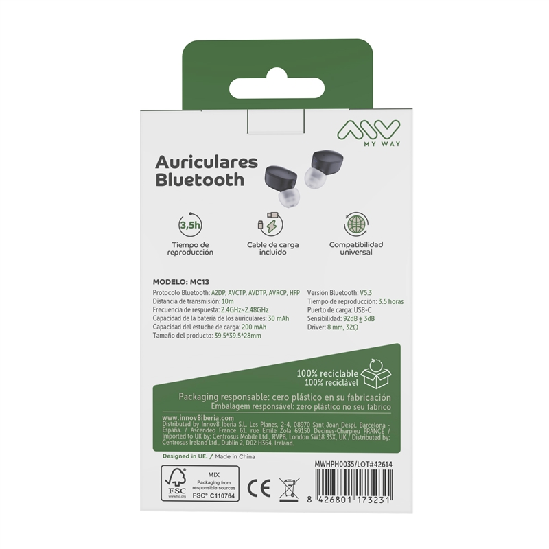 muvit for change myway Bluetooth stereo headphones touch control black