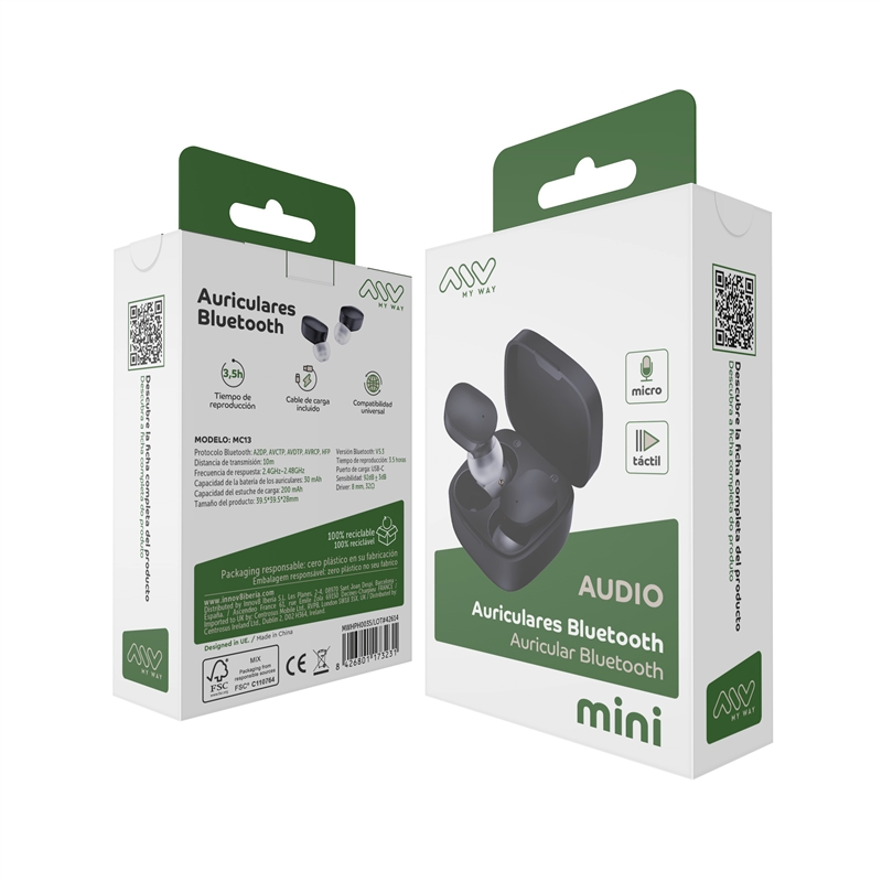 muvit for change myway Bluetooth stereo headphones touch control black
